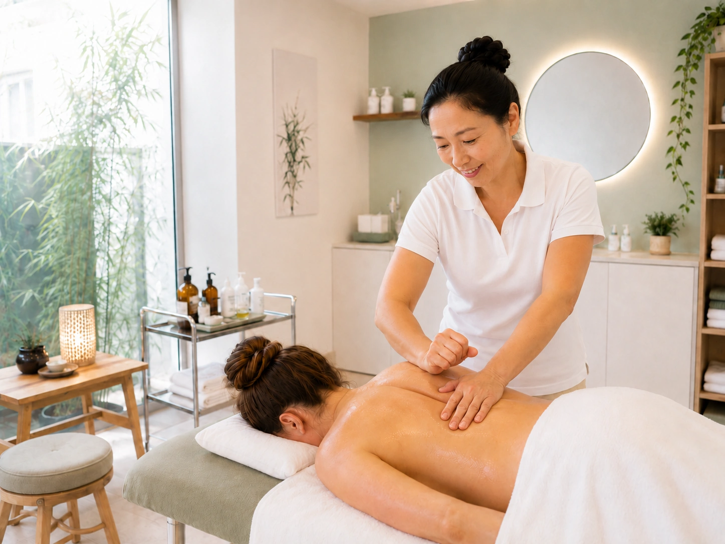 Tuina-Massage am Rücken einer liegenden Person im Akupunktur Zentrum Altstetten